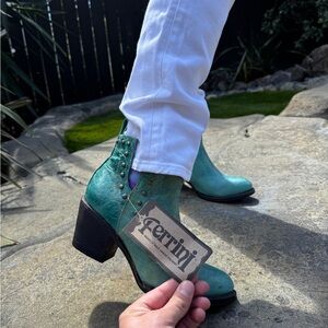 NWT Ferrini Turquoise Western Ankle Boots